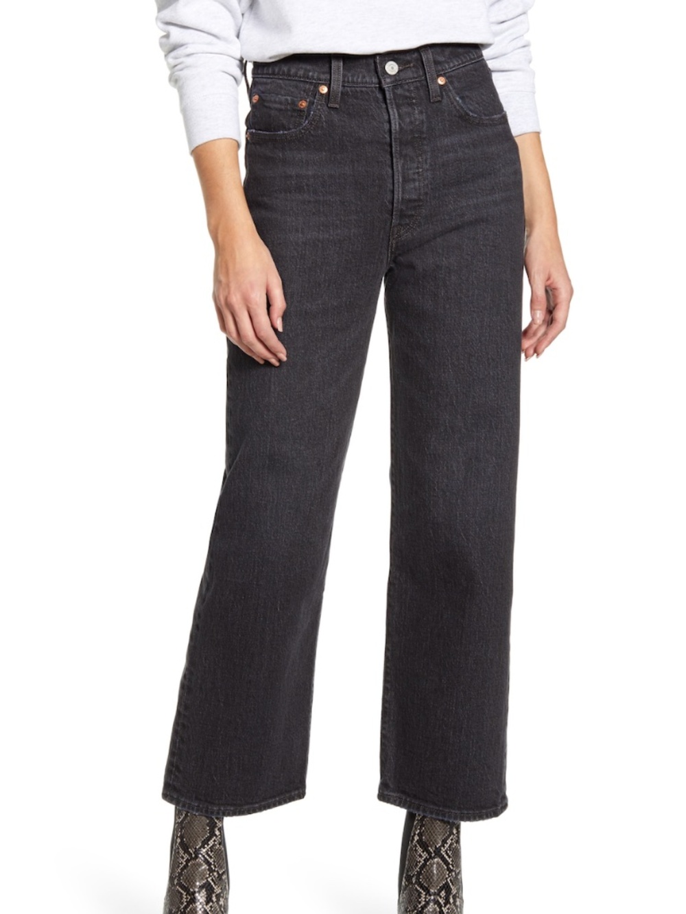 Levi's Ribcage High Waist Ankle Straight Leg Jeans - Black Wash - 26W x 27L